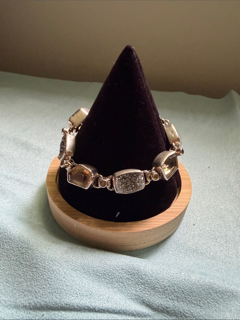 Artisan Sterling Silver Druzy Link Bracelet with Citrin Stones.